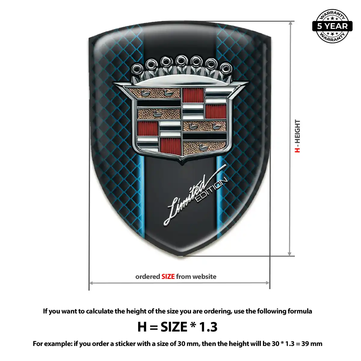 Cadillac Epoxy Domed Sticker Outer Style