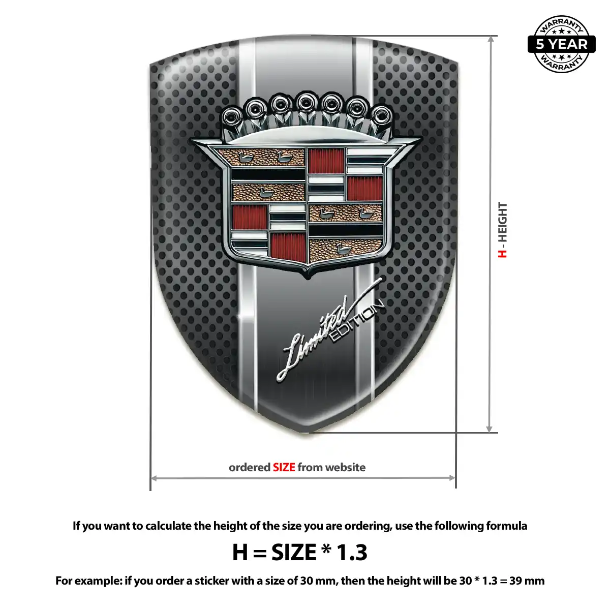 Cadillac Polyurethane Domed Sticker Branded Line