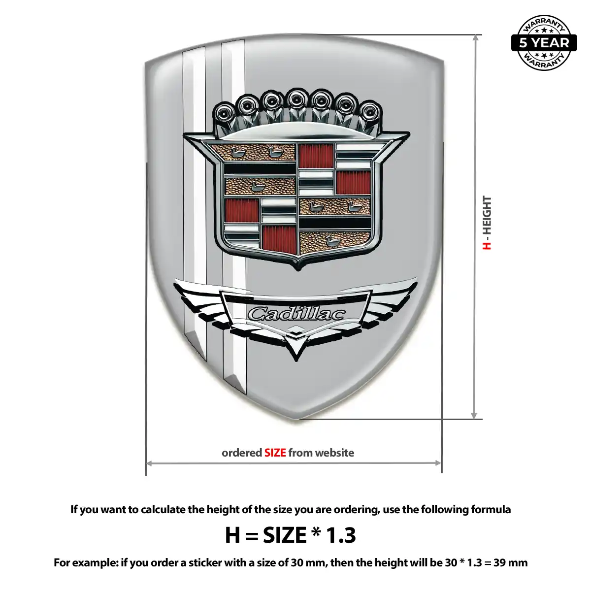 Cadillac Polyurethane Domed Sticker Sleek Style