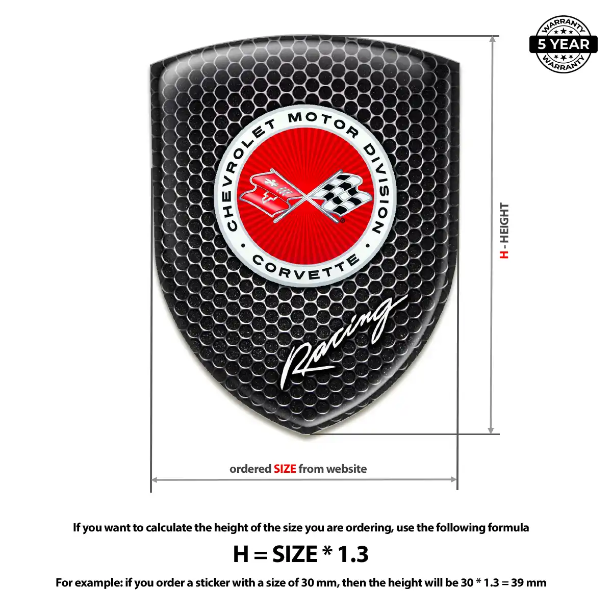 Chevrolet Corvette Polyurethane Domed Sticker Refined Design