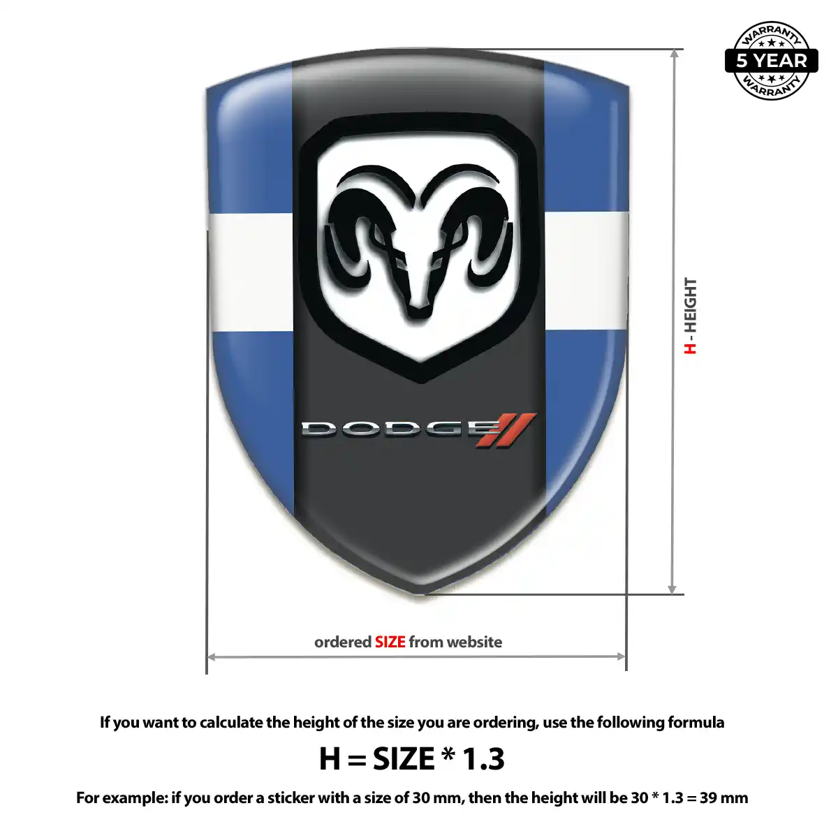 Dodge Polyurethane Domed Sticker Sleek Style