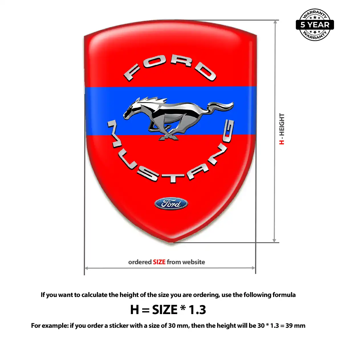 Ford Mustang Epoxy Domed Sticker Elite Finish