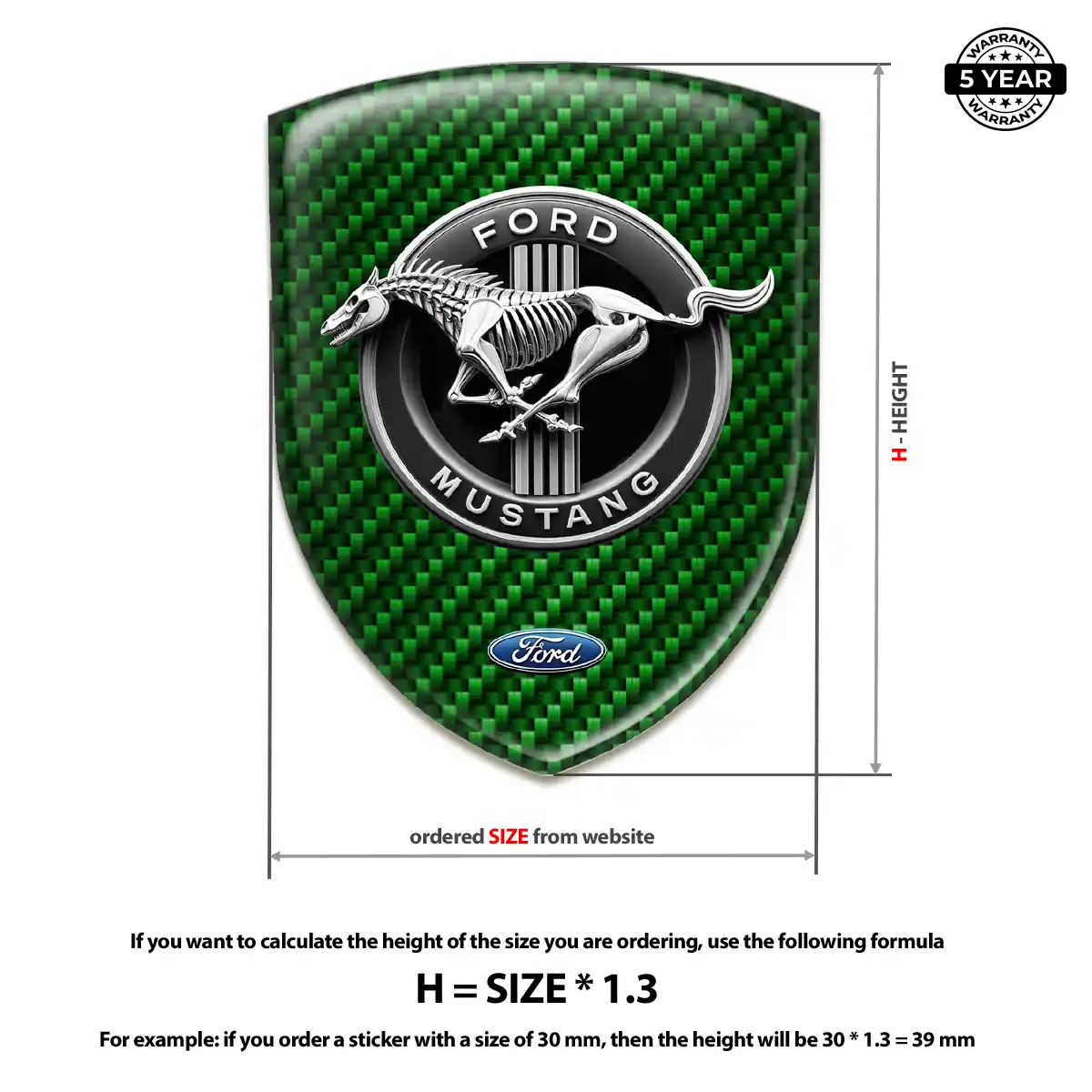 Ford Mustang Epoxy Domed Sticker Refined Design