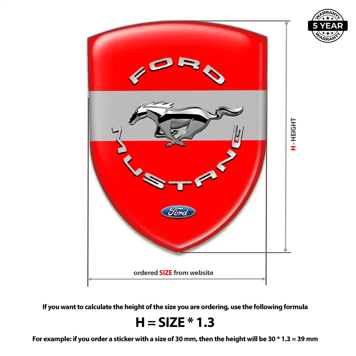 Ford Mustang Polyurethane Domed Sticker Refined Design
