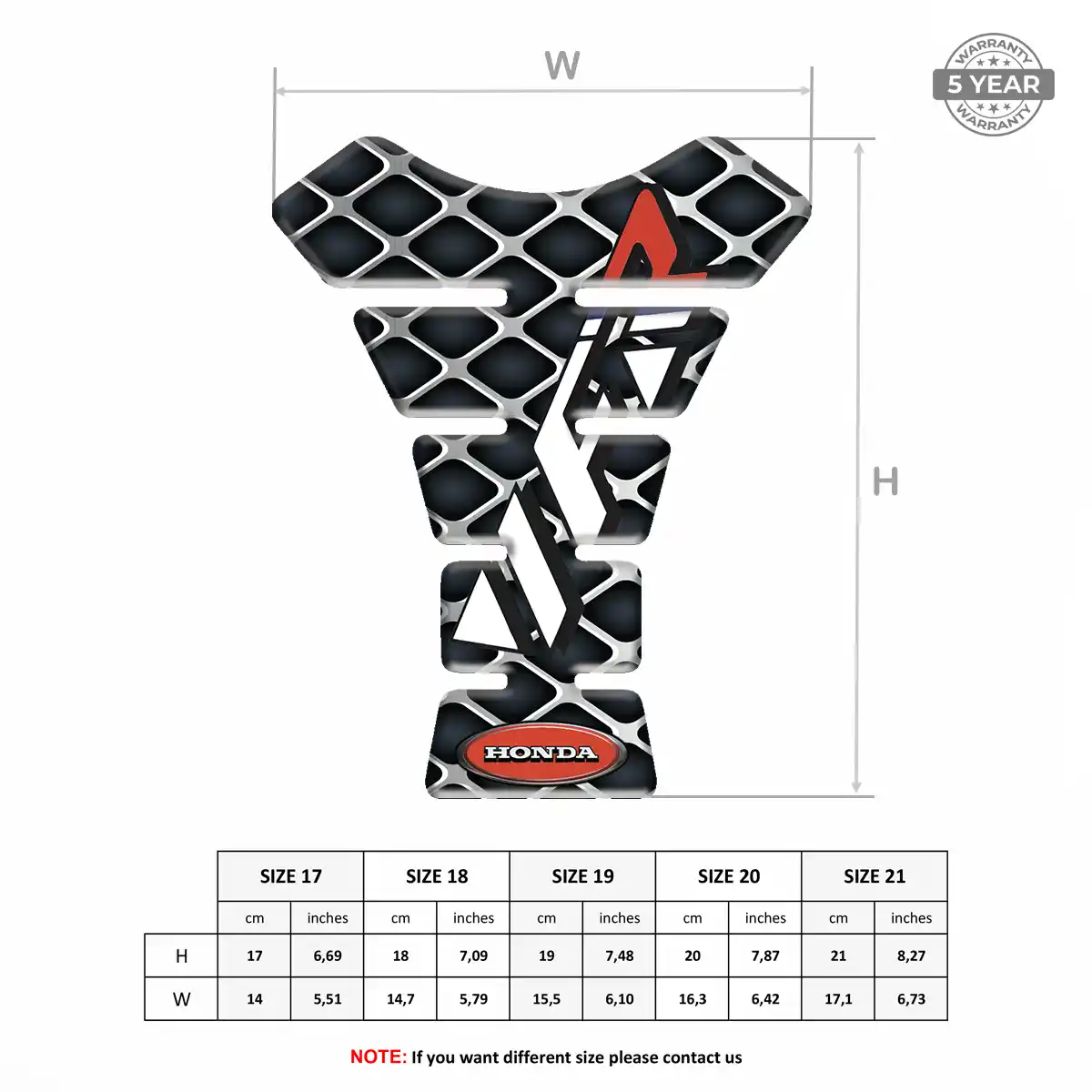 Honda Motorcycle Tank Decal Resin Elite