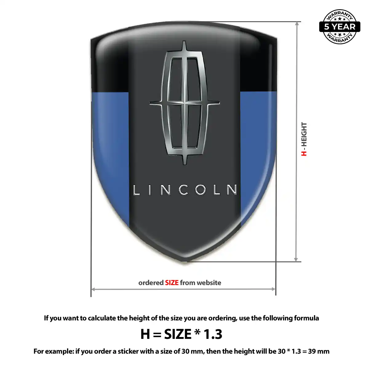 Lincoln Polyurethane Domed Sticker Sleek Style