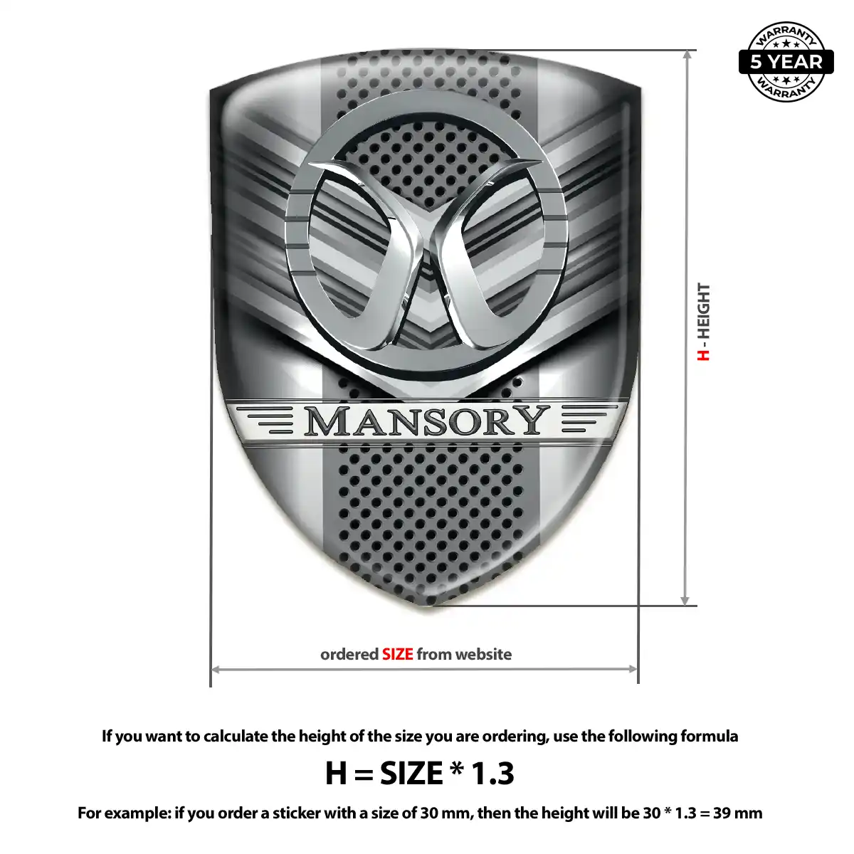Mansory Polyurethane Domed Sticker Prime Quality