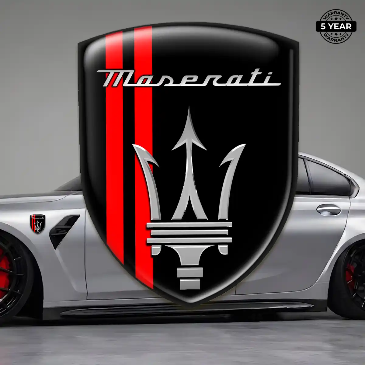 Maserati 3D Logo Sticker Sleek Style