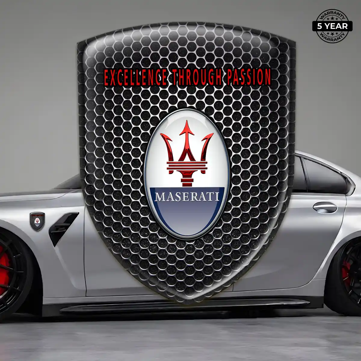 Maserati Domed Logo Sticker Refined Design