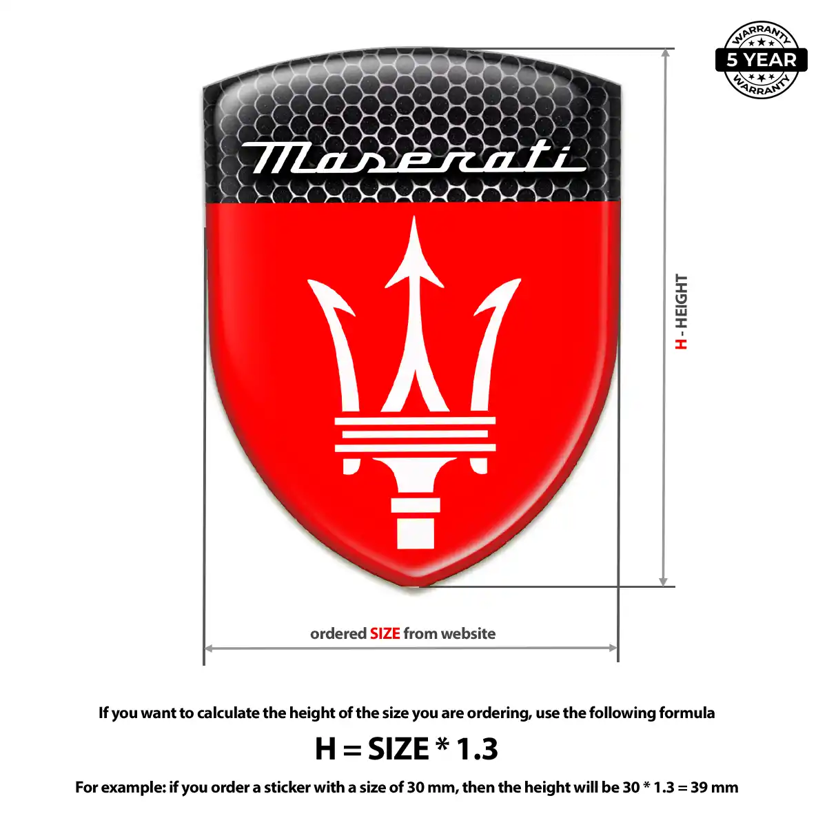 Maserati Resin Domed Sticker Elite Finish