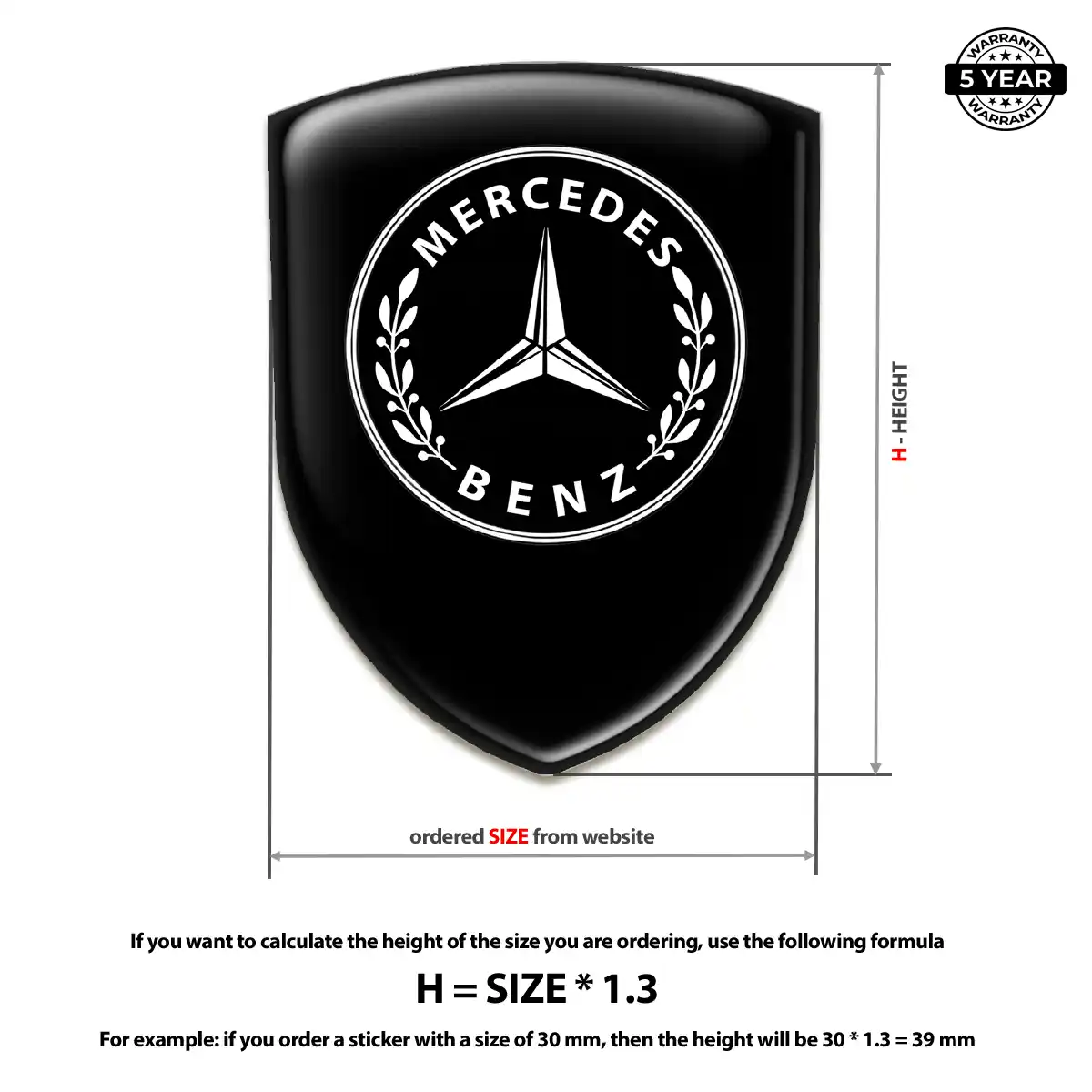 Mercedes Polyurethane Domed Sticker Elite Finish