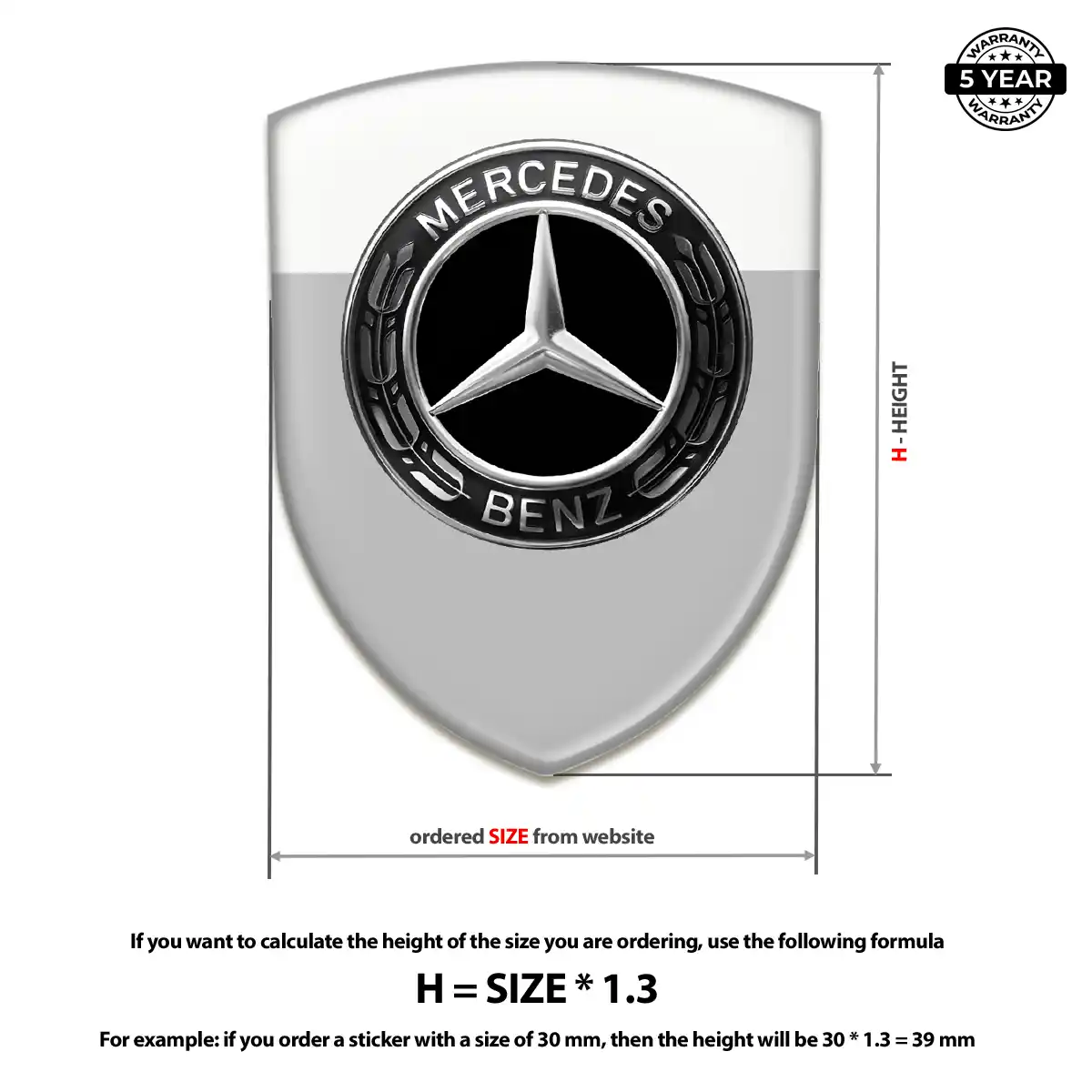 Mercedes Resin Domed Sticker Elite Finish