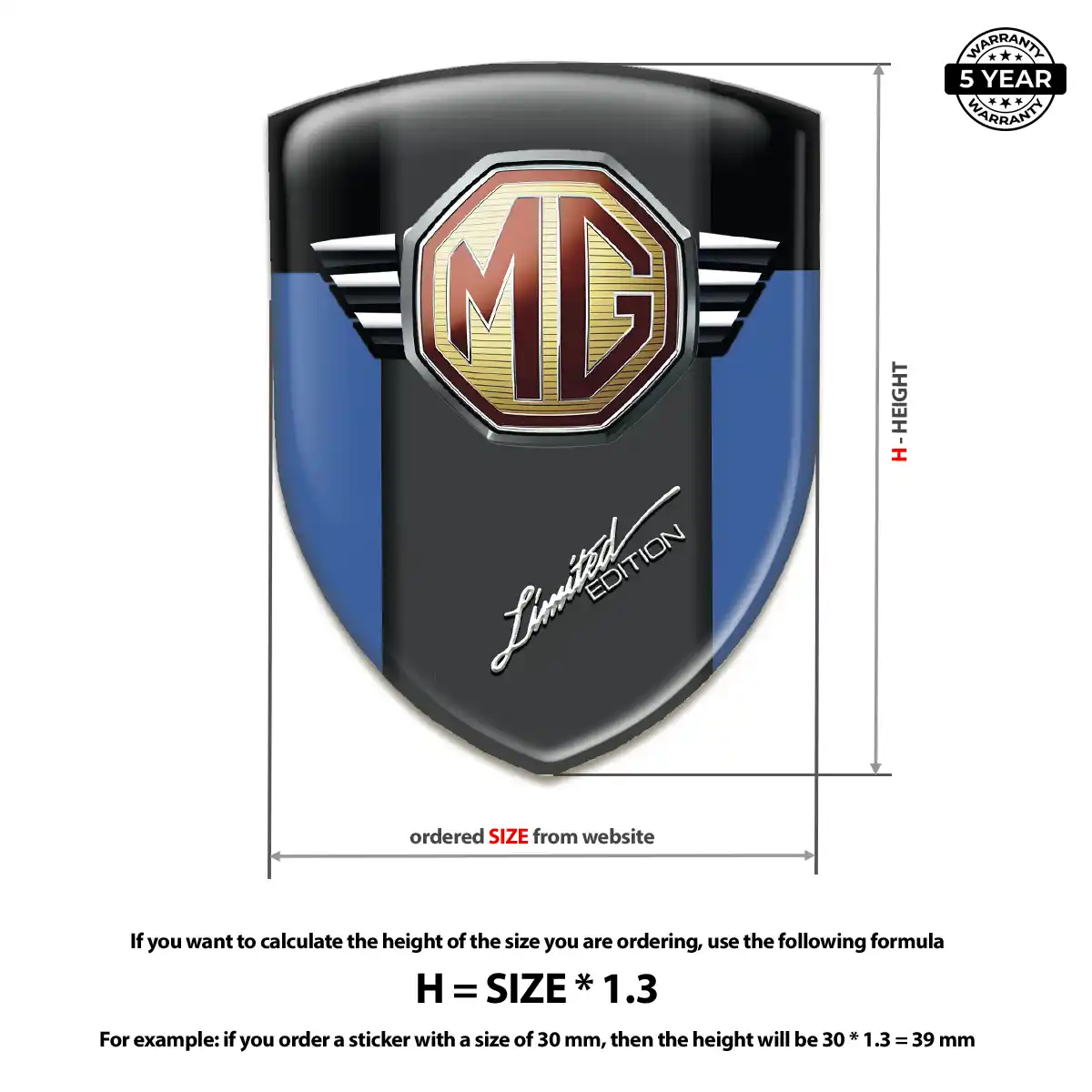 MG Car Badge Sticker Elite Finish