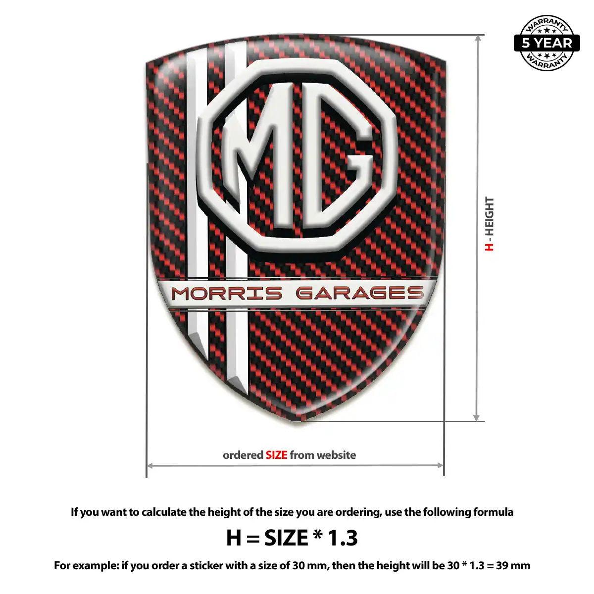 MG Car Emblem Sticker Resin Luxe