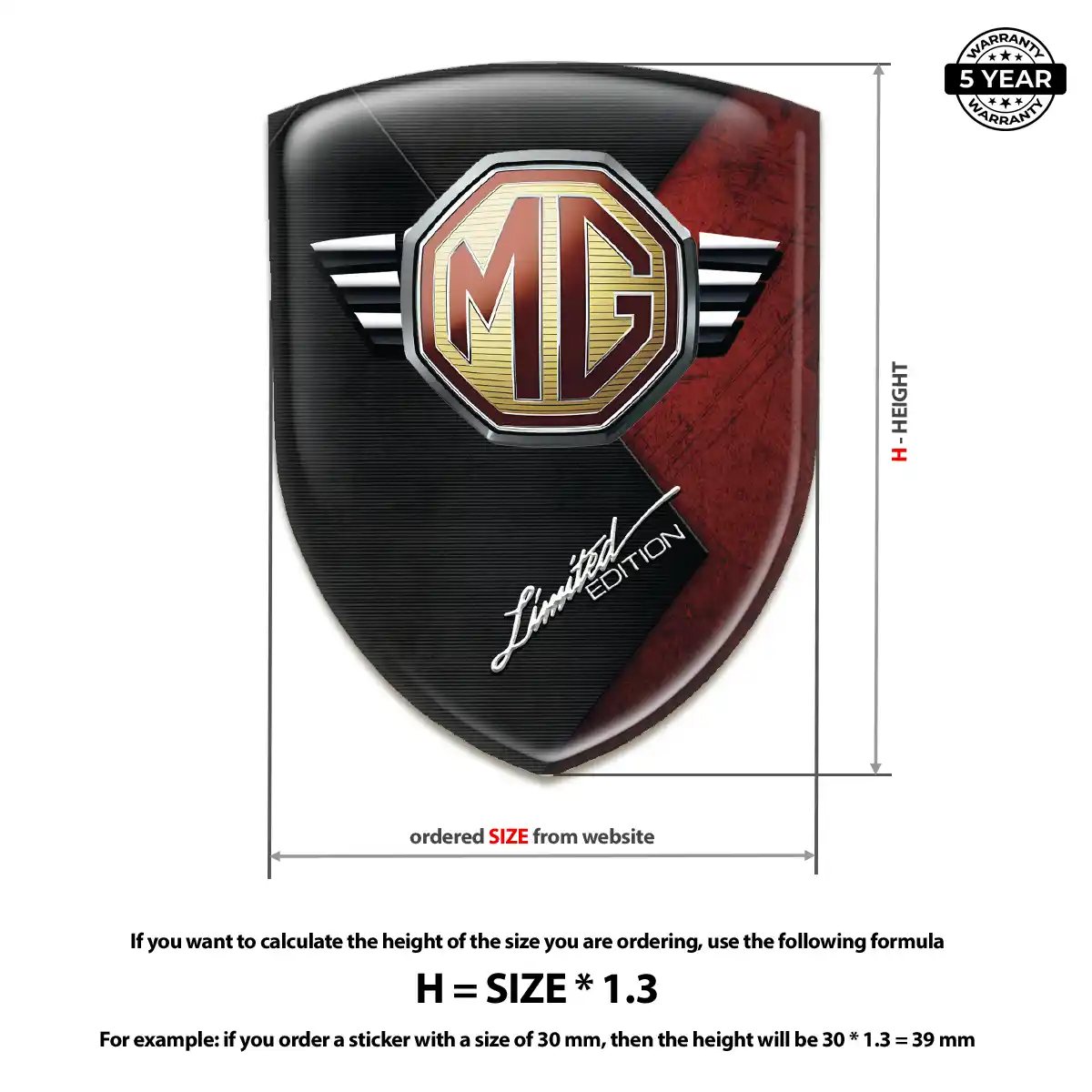 MG Domed Car Sticker Interior Luxe