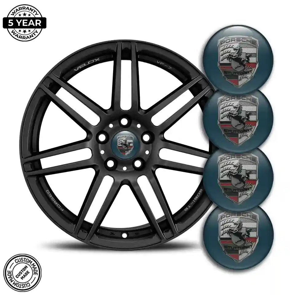 Porsche Emblem Wheel Center Caps Vortex Series