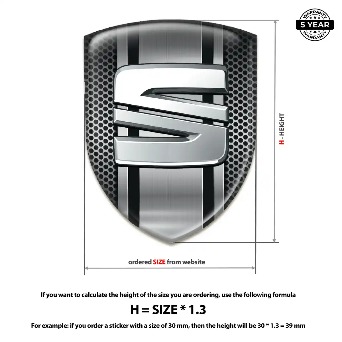 Seat 3D Domed Sticker Refined Design