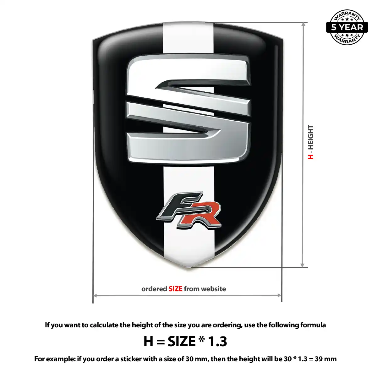 Seat Domed Car Sticker Elite Finish