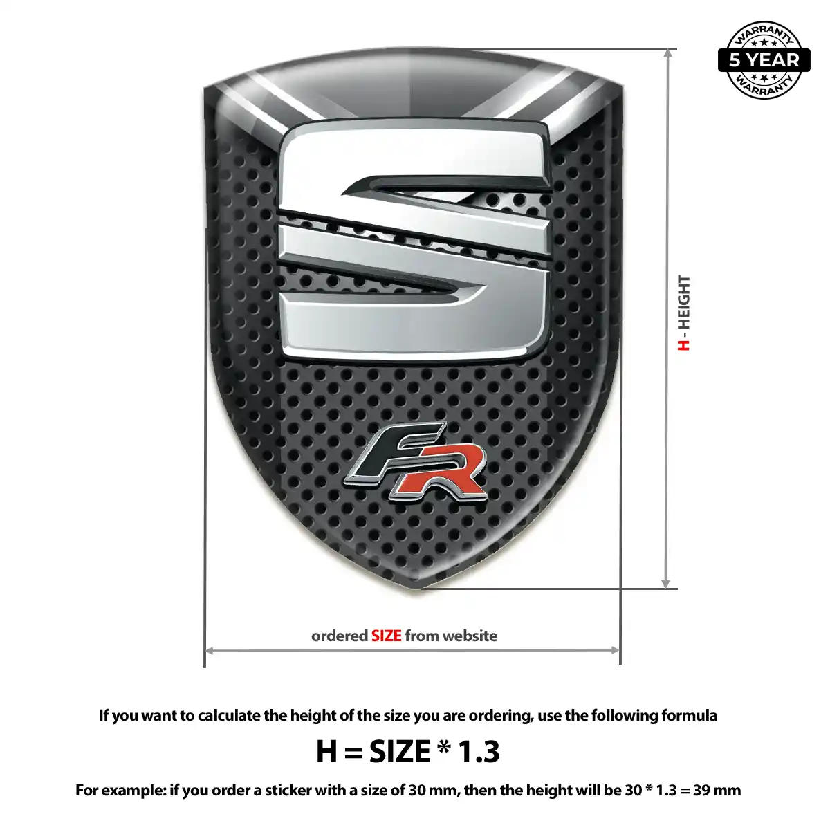 Seat Domed Emblem Prime Quality