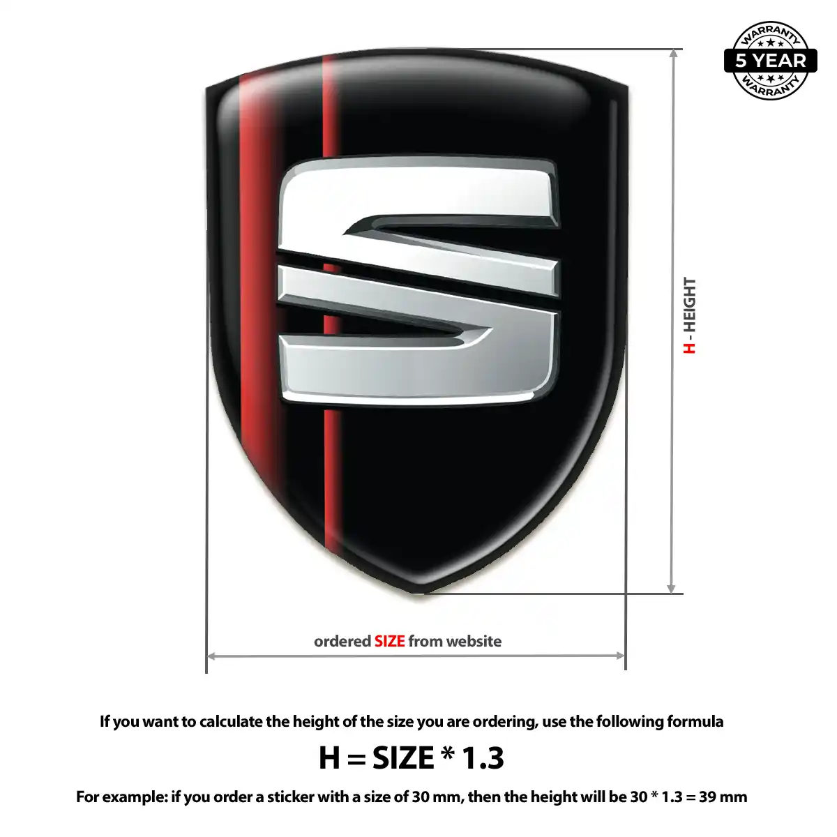 Seat Epoxy Domed Sticker Sleek Style