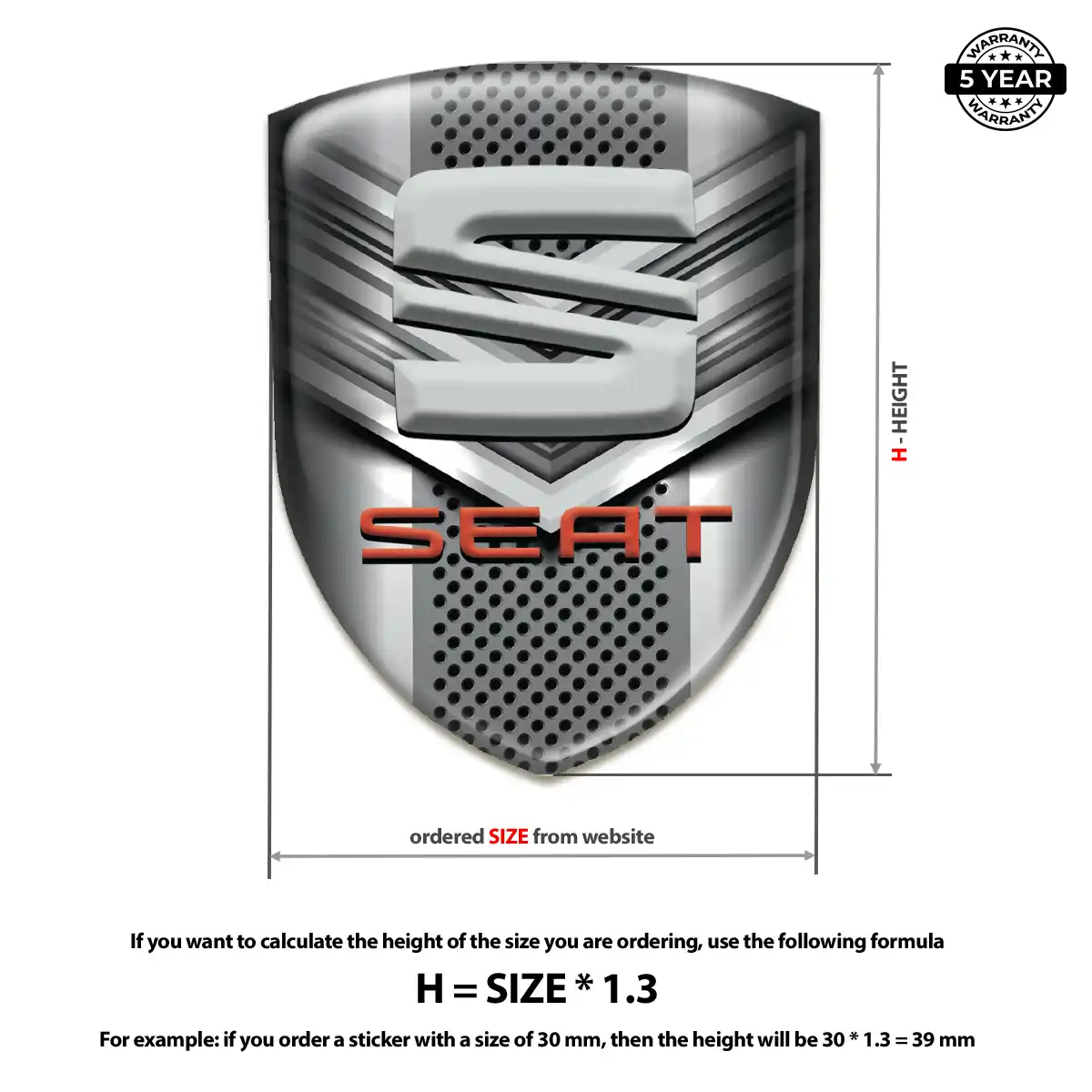 Seat Resin Domed Sticker Sleek Style