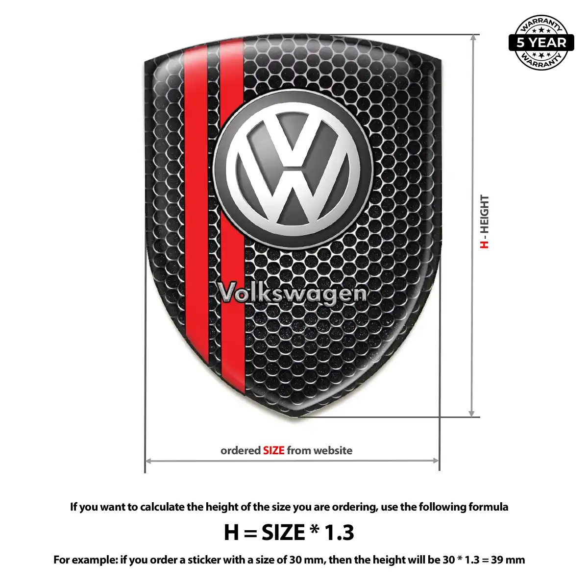 VW Domed Logo Decal Elite Finish