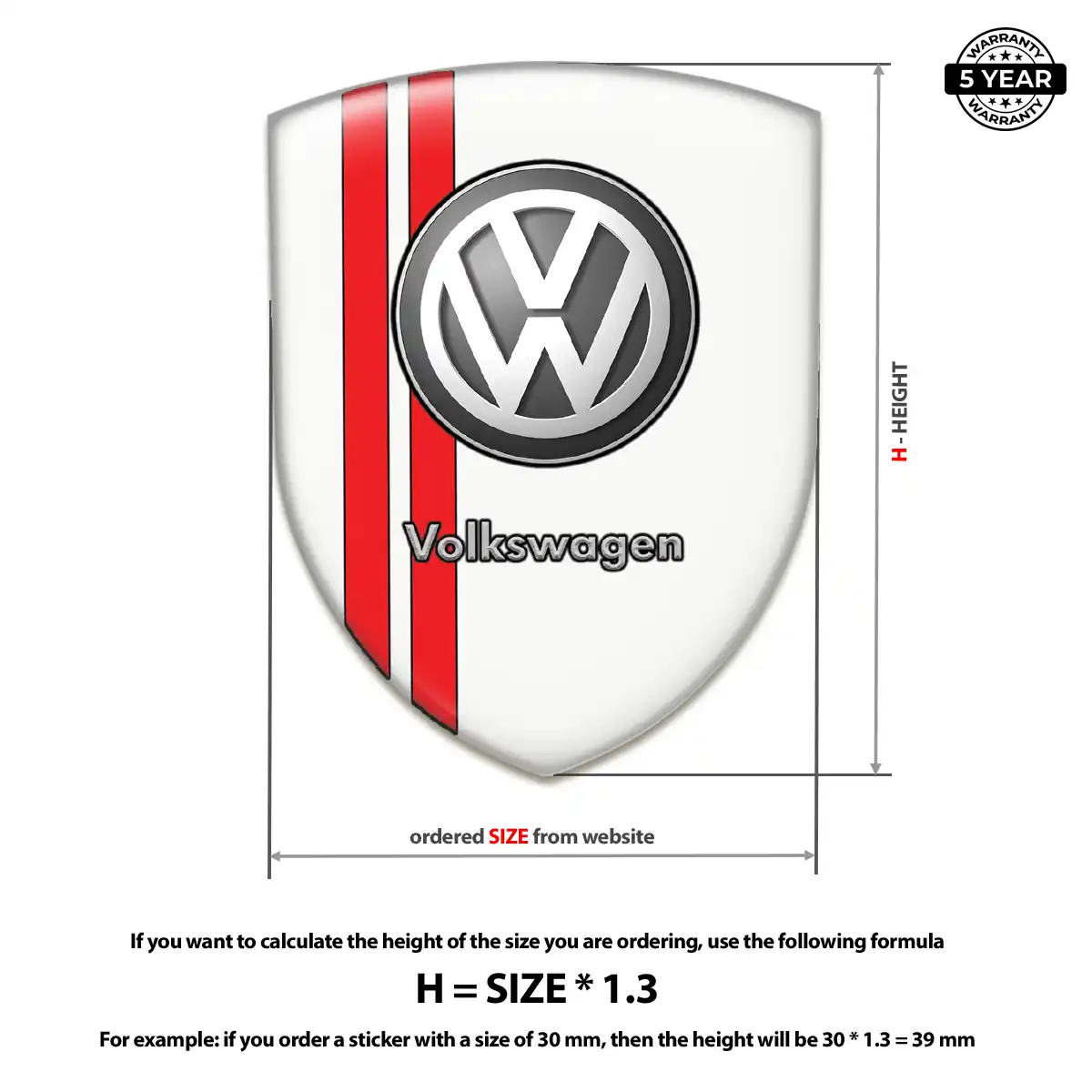VW Polyurethane Domed Sticker Sleek Style